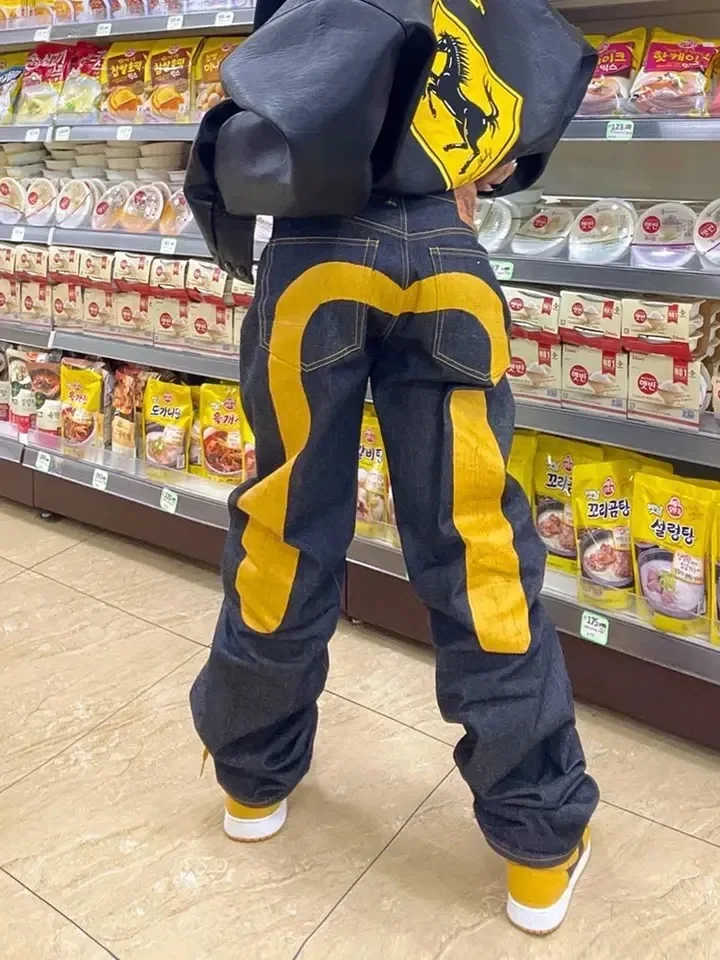 ジーンズ女性ゴシック Y2K レトロストリート黒カーゴパンクヴィンテージ Kpop プリントワイド脚デニム Panrts 女性の秋のズボンパンツ
