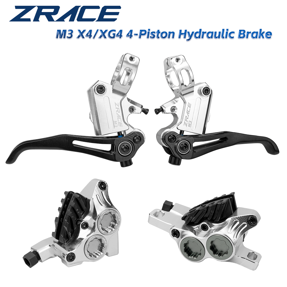 ZRACE M3 X4 / XG4 油圧ディスクブレーキセット、フル CNC 軽量、4 ピストン油圧ブレーキ、MTB XC / トレイル / AM / DH / エンデューロ用