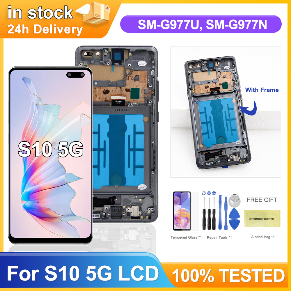 サムスン S10 5 グラム G977B G977U G977N 液晶ディスプレイタッチスクリーンデジタイザアセンブリサムスン S10 5 グラムディスプレイ部品用に 100% テスト済み
