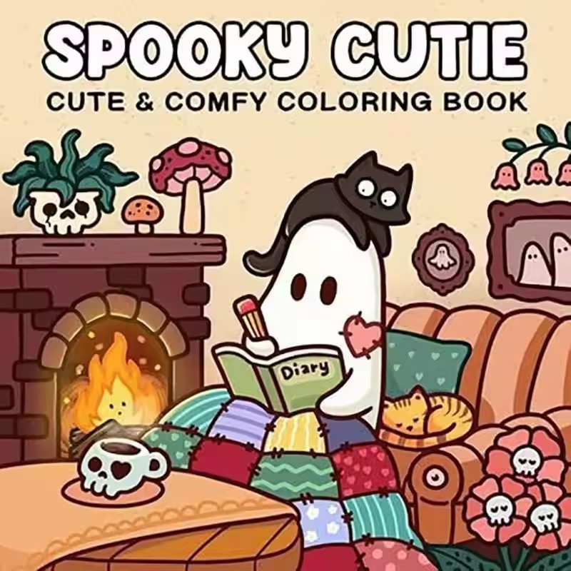 ハロウィーンの塗り絵 - 大人と若者向けのハロウィンギフト用の愛らしい不気味な生き物をフィーチャーしたCOZY FRIENDSの塗り絵