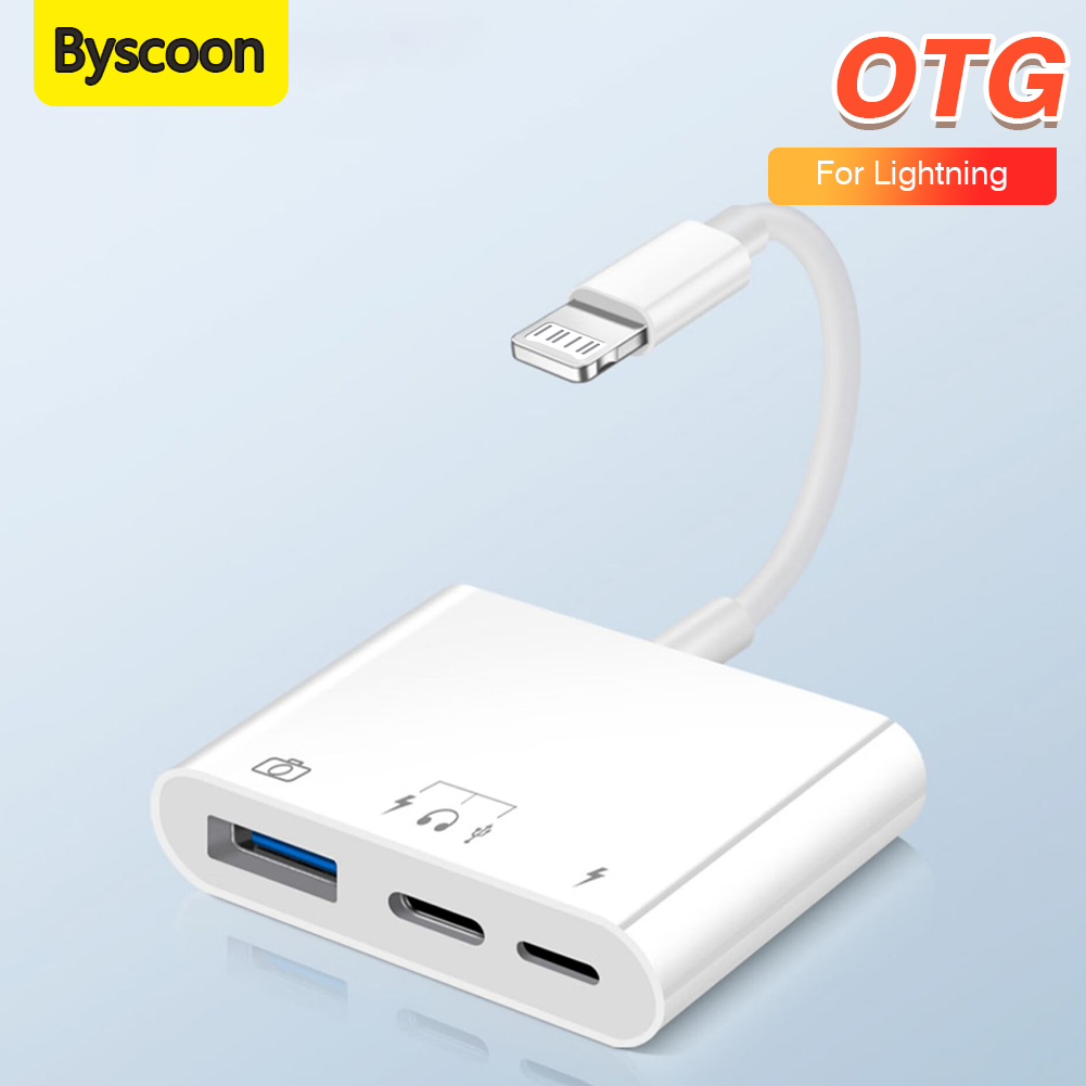 Byscoon 3-in-1 ライトニング - USB カメラアダプタ USB C ヘッドフォン/充電ポート付き iPhone 14 13 12 11 Pro 用 USB メス OTG