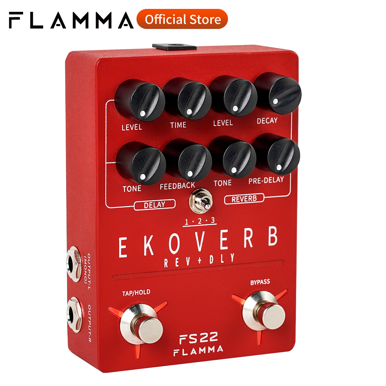 FLAMMA FS22 Ekoverb デュアル リバーブ ディレイ ペダル、フリーズおよびトレイル オン機能付き、電源付き