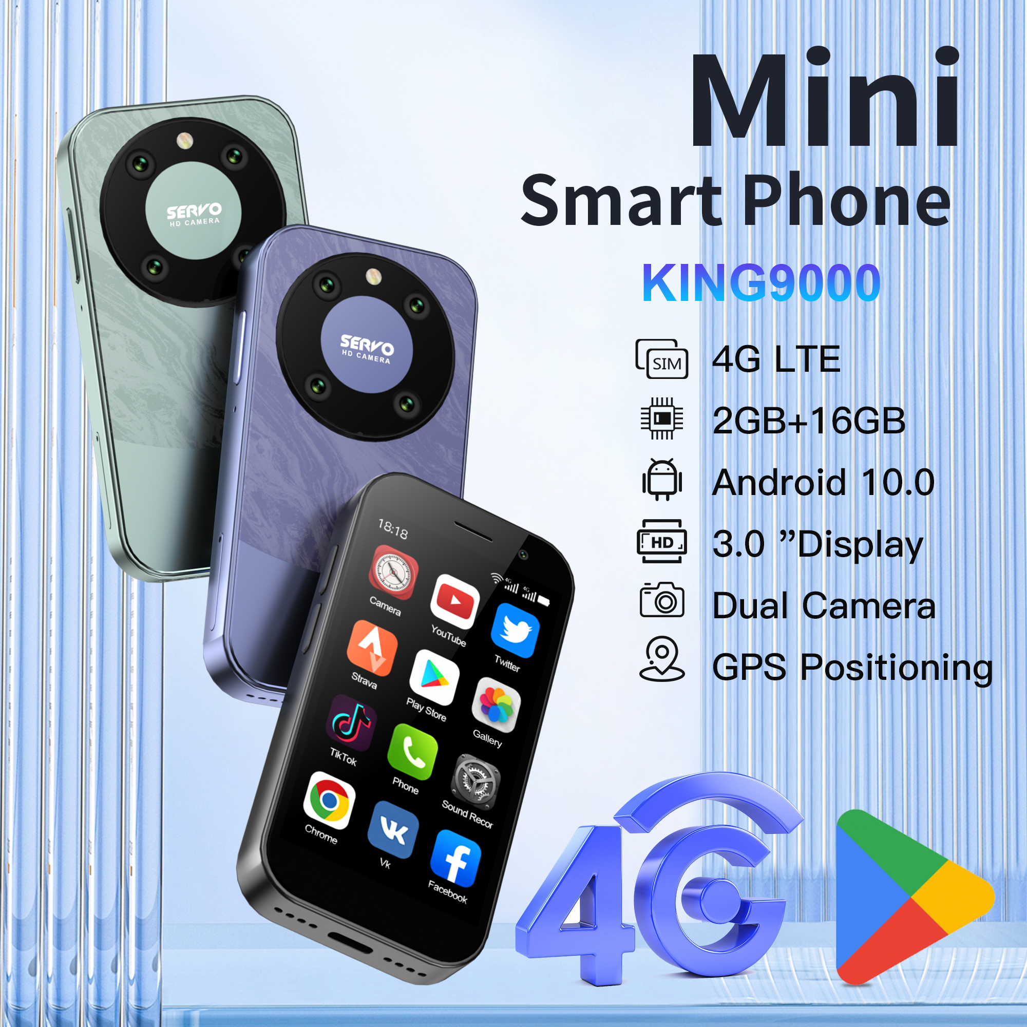 SERVO KING 9000 3.0 "HD ディスプレイ小型スマートフォン Android 10.0 ネットワーク 4G LTE 2GB 16GB 2000mAh 顔認識ミニ携帯電話