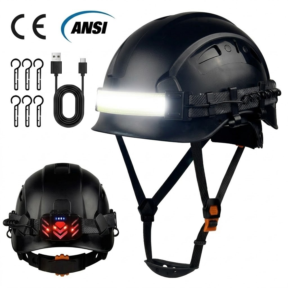 CE ABS 安全ヘルメット LED ヘッドライト ストリップ警告テールライト 4 モード軽量ハードハット建設夜間作業 PPE