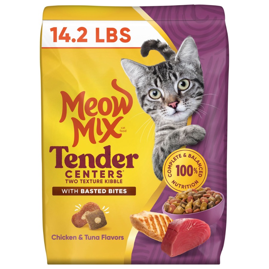 Tender Centers 成猫用チキンマグロ風味のまぶし味付きドライキャットフード、14.2ポンド袋、高タンパク質、カリカリキブル