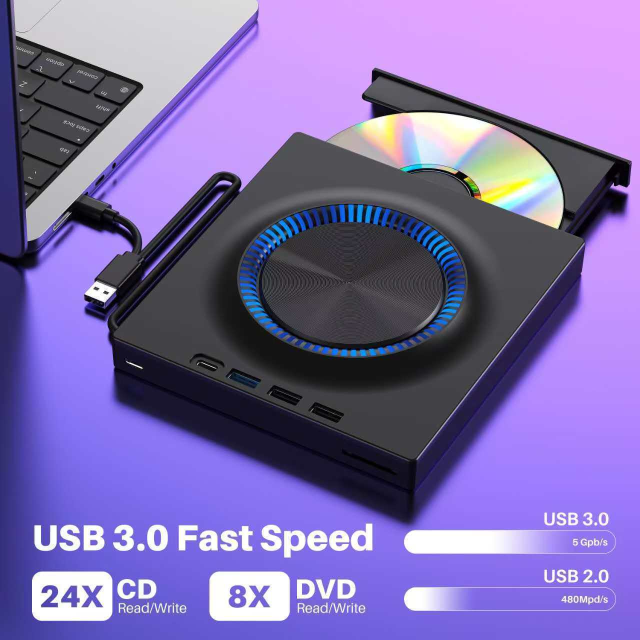 Deeppartner 多機能 DVD プレーヤー高速データ転送 7-in-1 光学ドライブ USB 3.0 Type-c 外部ポータブル CD/DVD リーダー