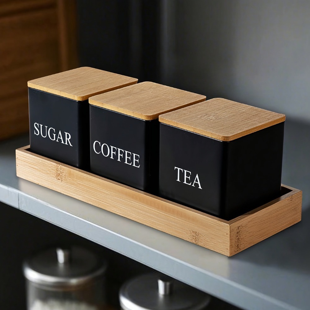 3 ピース/セット 500 ミリリットルブラックホワイトボックス蓋付き金属容器コーヒー豆砂糖茶大容量キッチン保存瓶