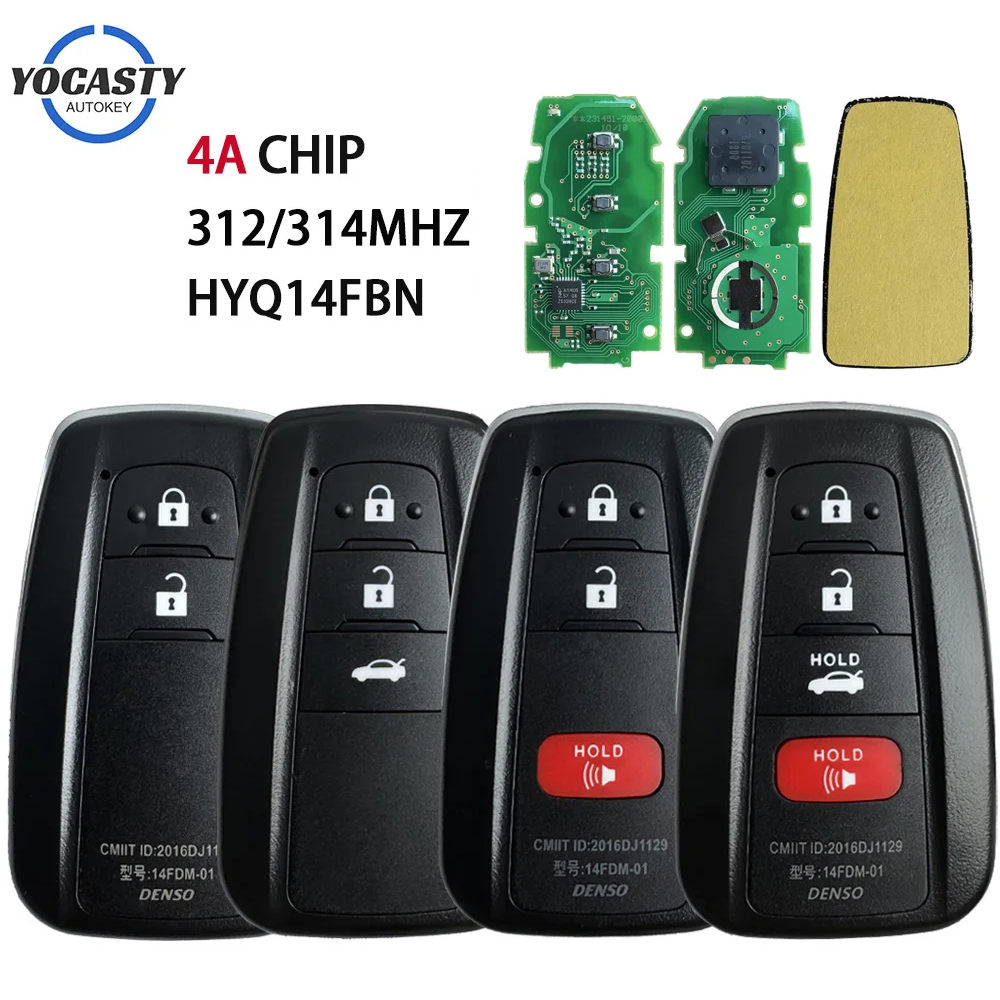 YOCASTY HYQ14FBN 米国ブラジル市場 312/314 MHZ OEM PCB トヨタカローラクロス 2018 - 2021 4A チップスマートリモート車のキー