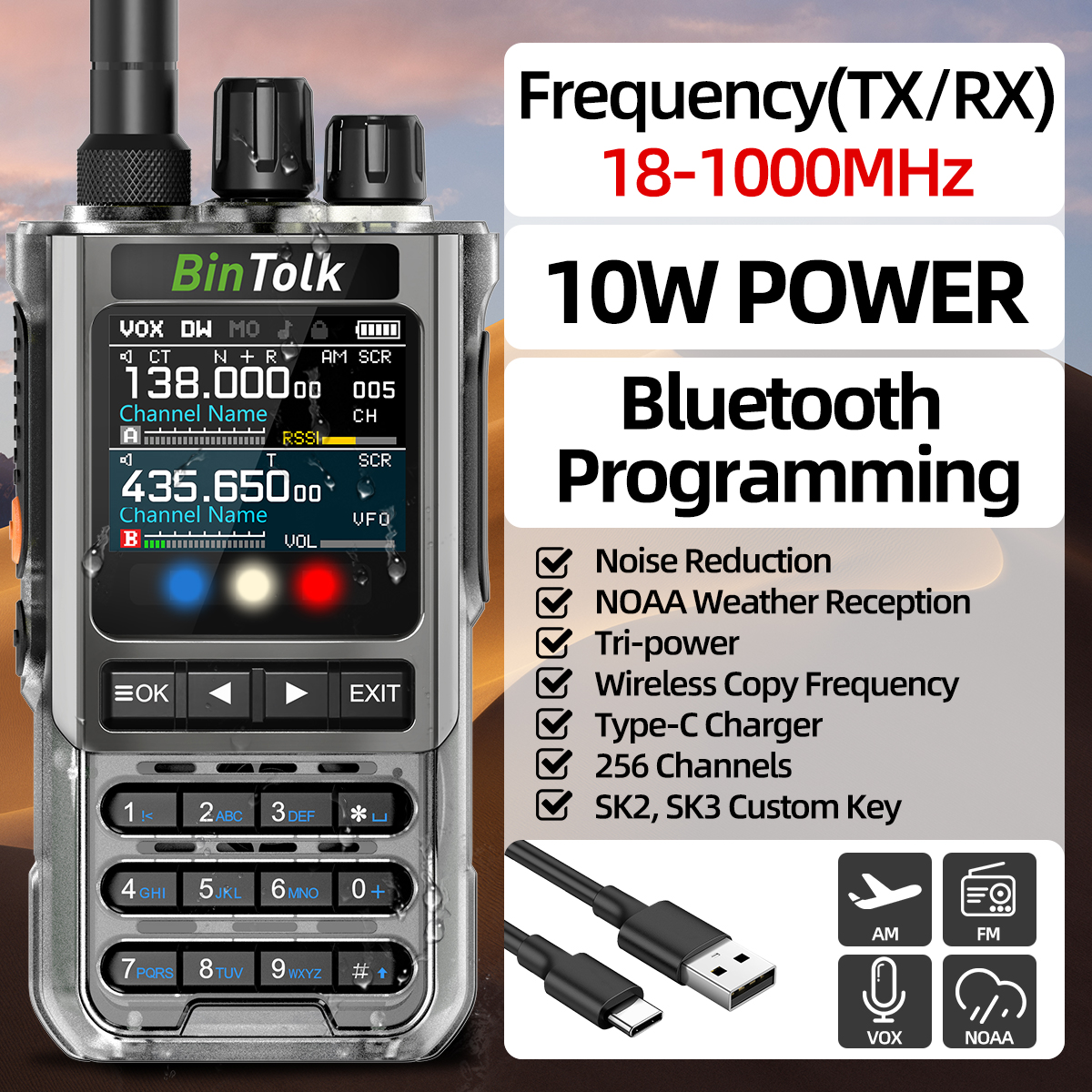 BinTolk BT8200 トランシーバー 10 ワットトライパワーマルチバンドワイヤレス Bluetooth 電話プログラミングノイズリダクションアマチュア無線キャンプ用