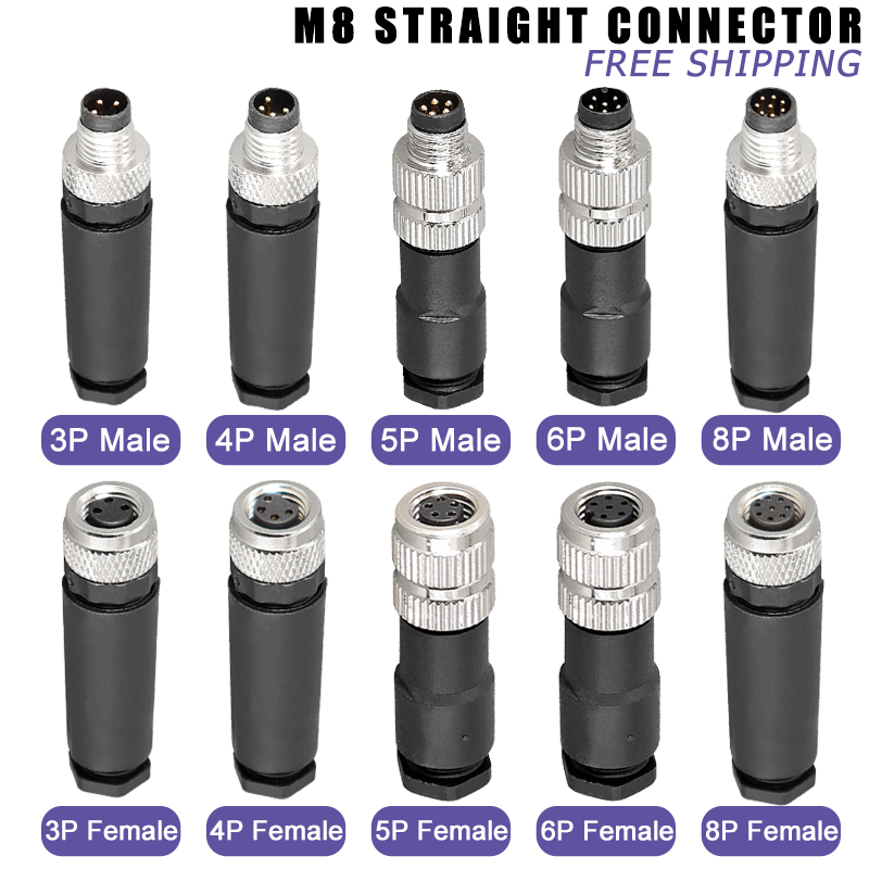 M8 センサーコネクタねじ接続金属 A コード 3pin 4pin 非溶接 5pin 6pin 8pin 溶接 IP68 ストレート防水コネクタ