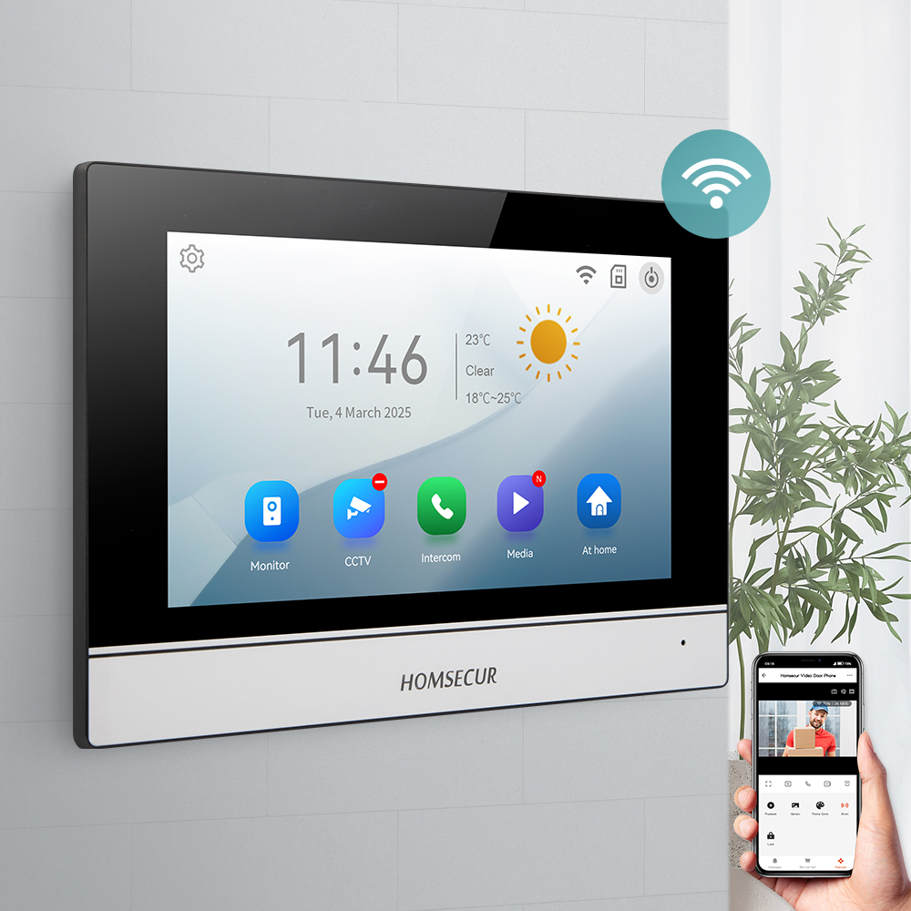HOMSECUR 屋内モニター XM713H WIFI ビデオドアホンインターホンドアベル 5 年保証