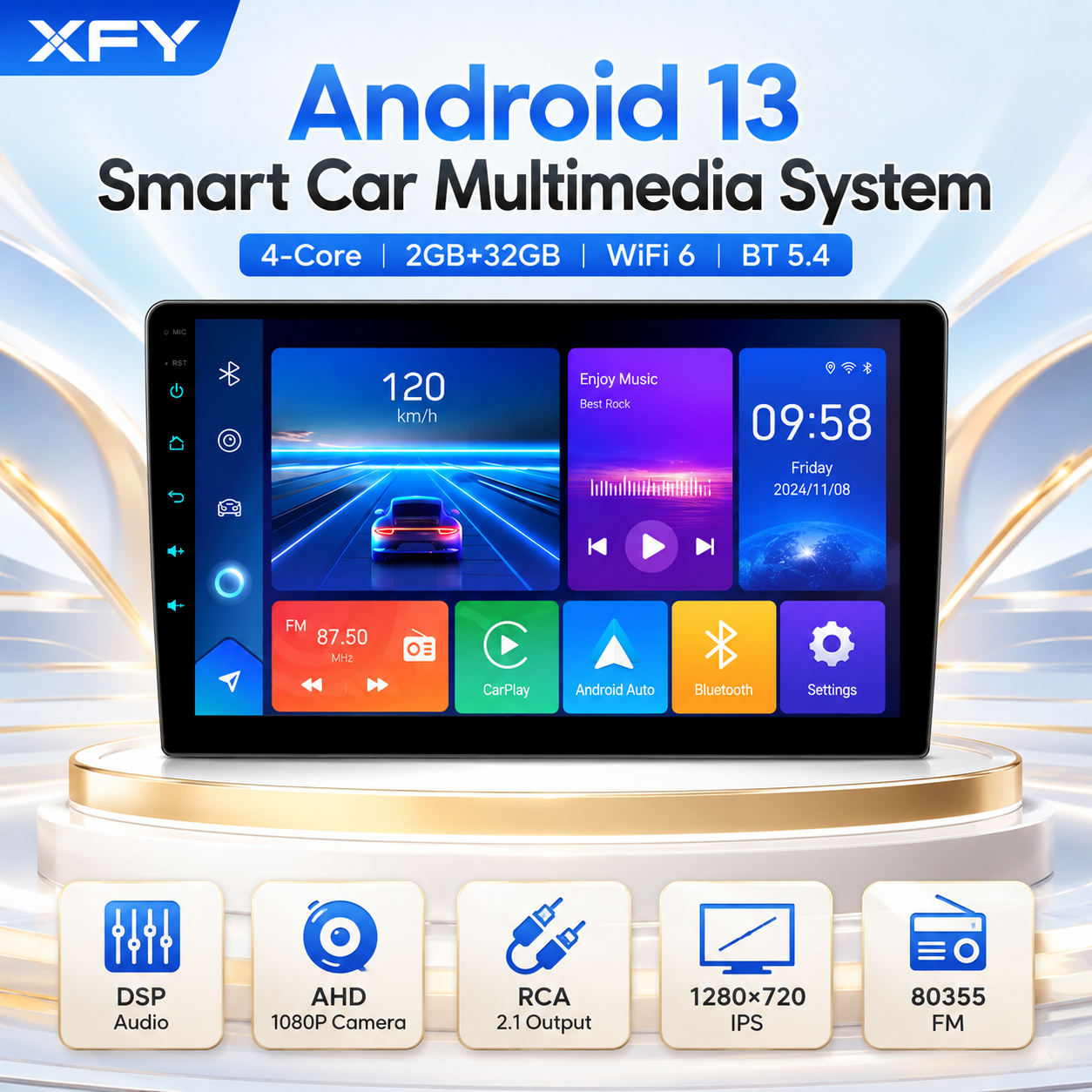 XFY カーラジオ Carplay Android 15 4 グラム 64 グラムマルチメディアビデオプレーヤー 9 10 インチ日産起亜ホンダ VW ヒュンダイフィアットトヨタフォード新しい