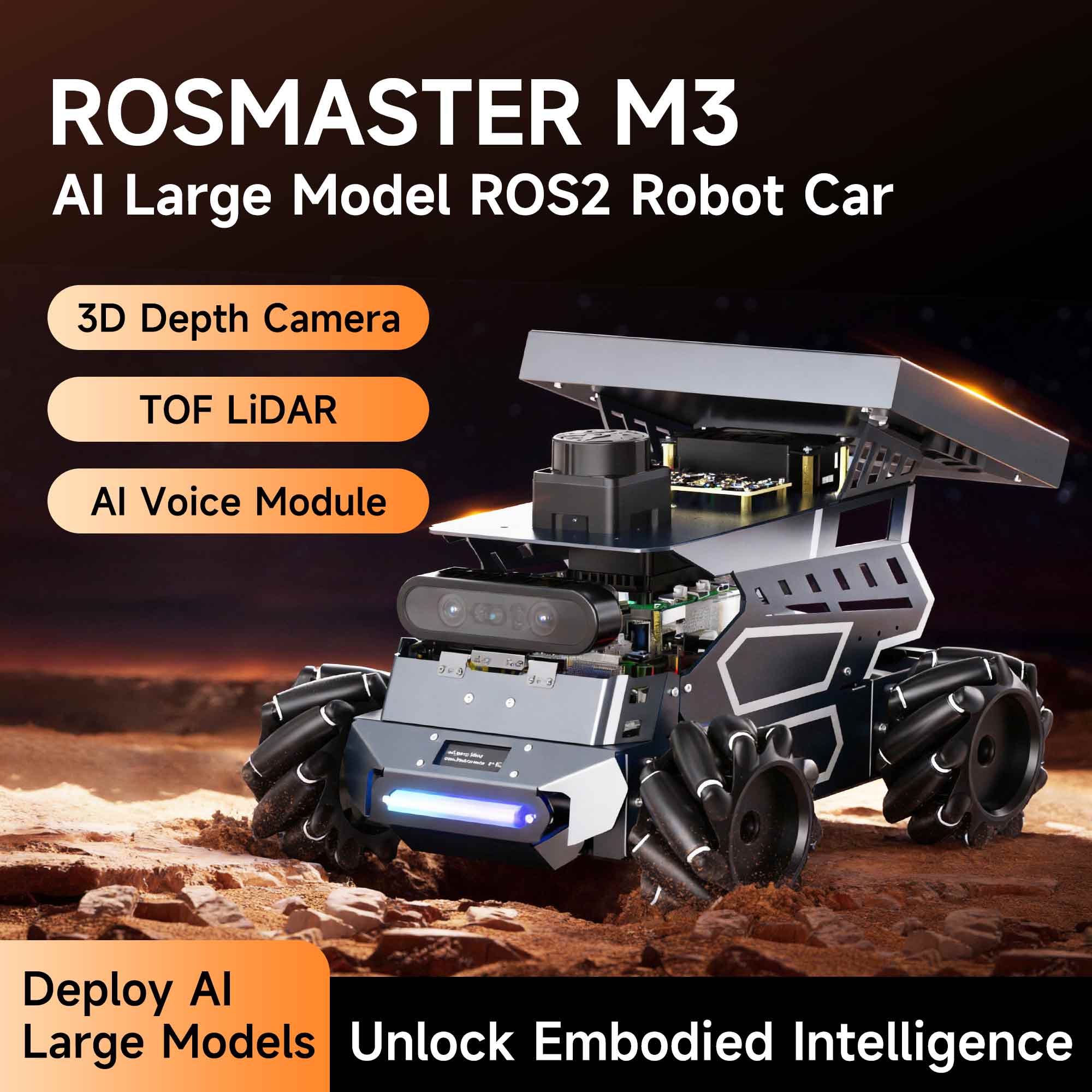 Yahboom ROSMASTER M3 AI 大型モデル ROS2 ロボットキット SLAM マッピング ナビゲーション 自動運転 JETSON Raspberry Pi RDK X5 ボード