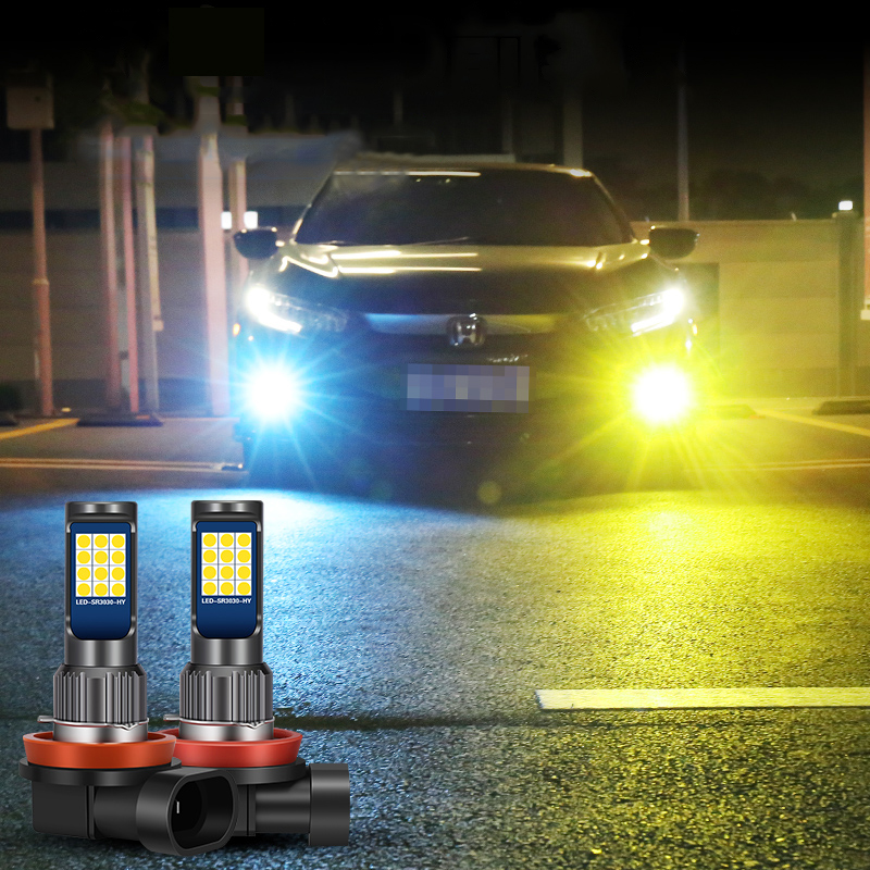 2 個 H8 H11 LED フォグライトデュアルカラー hb4 hb3 3030 24SMD H16 フォグランプ H3 H4 H7 LED 電球 880 881 H27 フォグランプ PSX24W PSX26W 電球