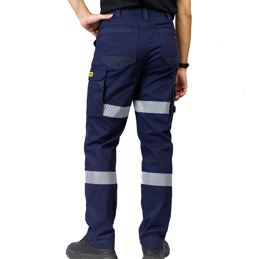 綿 100% 生地建設ワークパンツ男性用反射ストライプ作業ズボン反射テープ付き Hi Vis 作業服