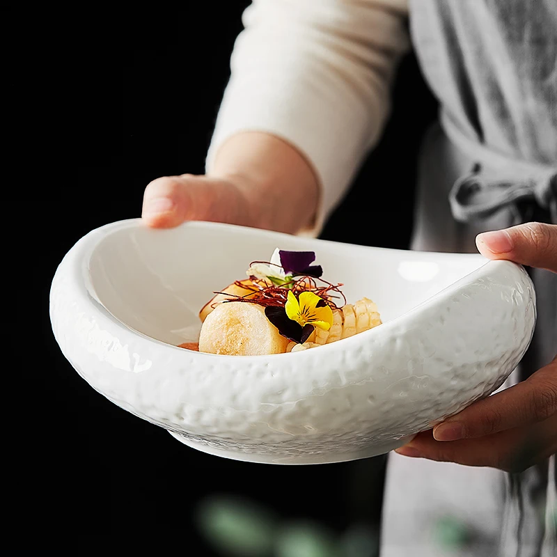 ヨーロッパスタイルの不規則なセラミック食器ボウル麺ボウルプレートステーキサラダスナックケーキ食器断熱