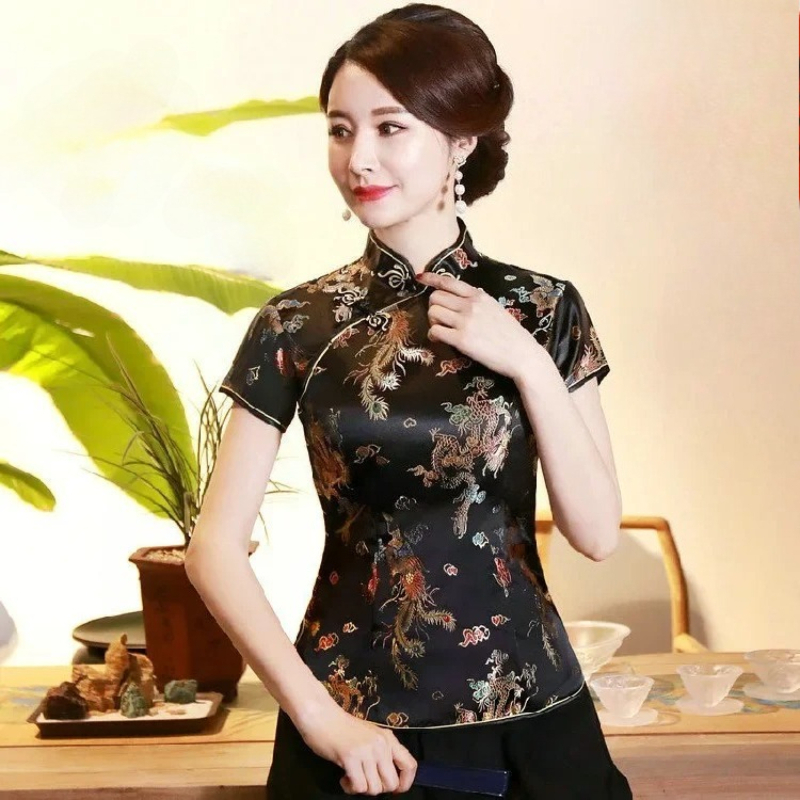 ヴィンテージ Tシャツ女性韓服唐衣装トップス Tシャツ夏袍半袖 Tシャツ女性の服 Blusas チャイナ Tシャツ