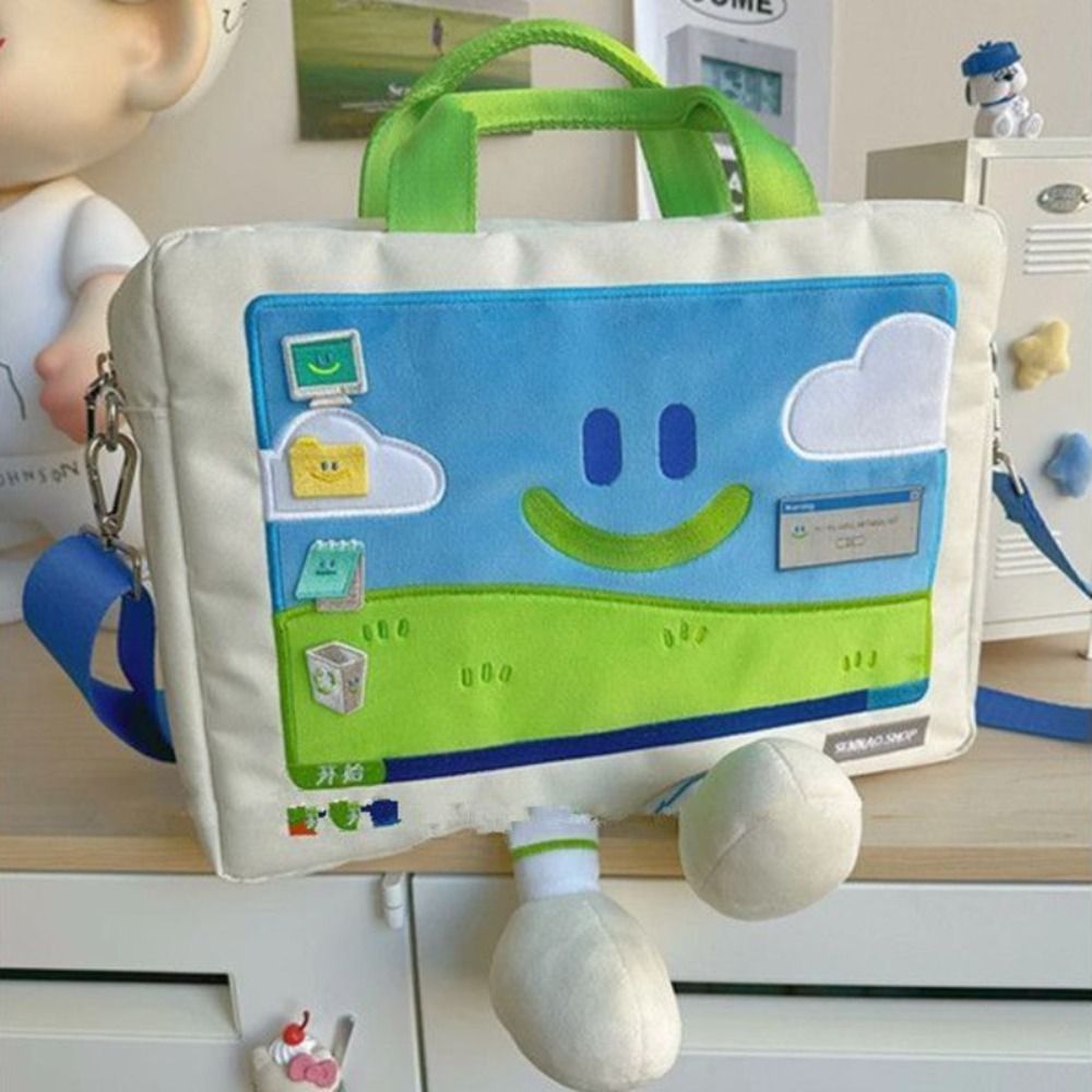 耐久性のある面白いショルダーバッグ漫画笑顔刺繍ラップトップバッグ大容量多用途バッグ学生のためのオールマッチ