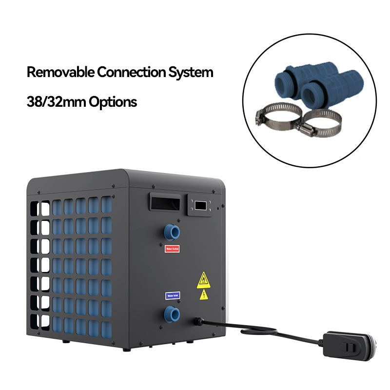 屋外プールヒーター 5kw スイミングプールヒートポンプ電気 R32 冷媒プラスチック家庭用 WiFi 制御タンクレス