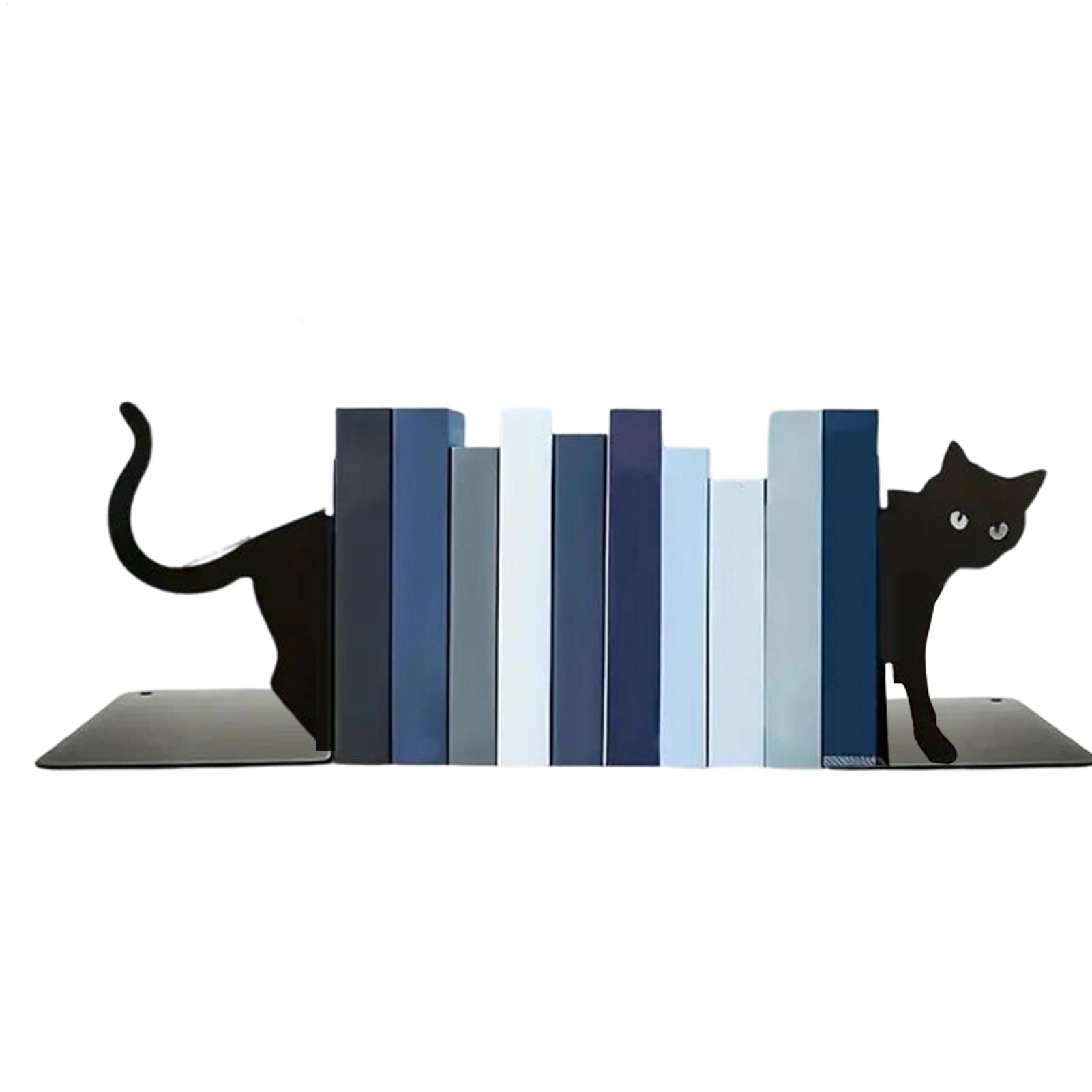 かわいいウォーキング黒猫メタルブックブロック猫の形の装飾ブックエンド頑丈なパーティションブロックアンチスリップ棚ブックエンド
