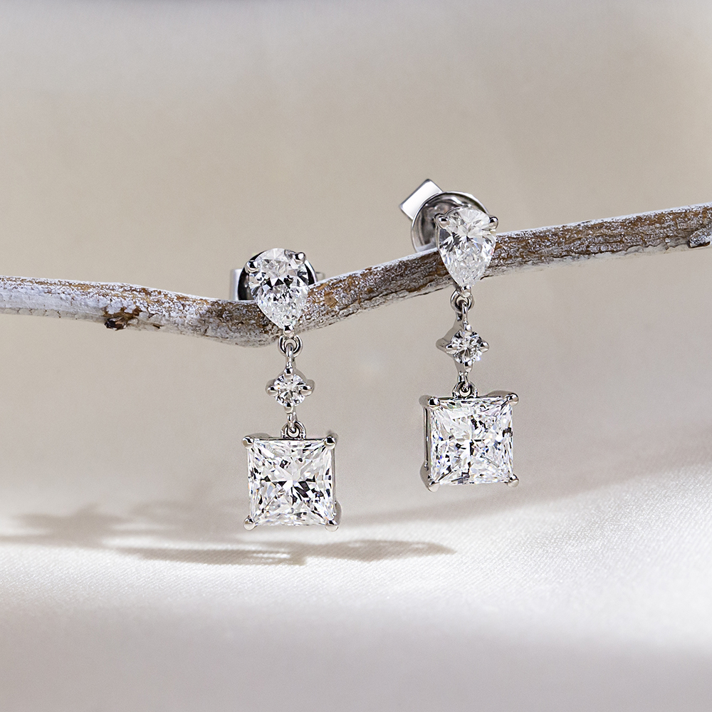 メッシ ジュエリー 9 K ホワイト ゴールド 1CT プリンセス カット ラボ グロウン ダイヤモンド スタッド ピアス女性用在庫卸売 MSE-697