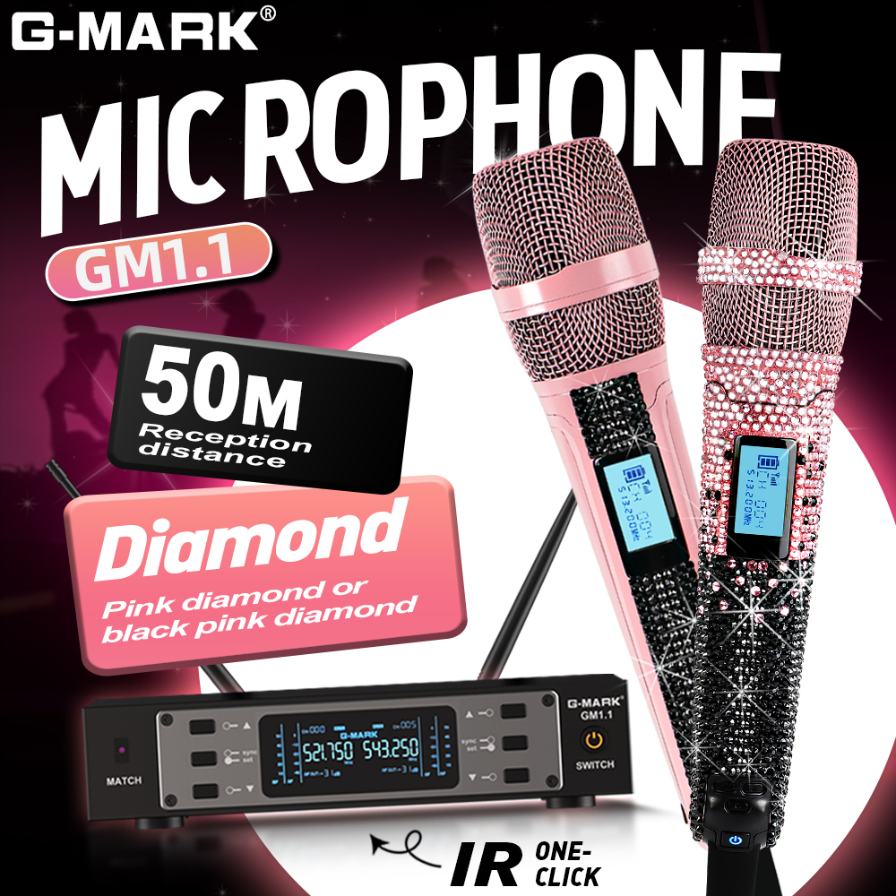 パフォーマー向け高級ダイヤモンドワイヤレスマイク スタジオクオリティのサウンド G-MARK GM1.1 ステージシステム 周波数調整可能