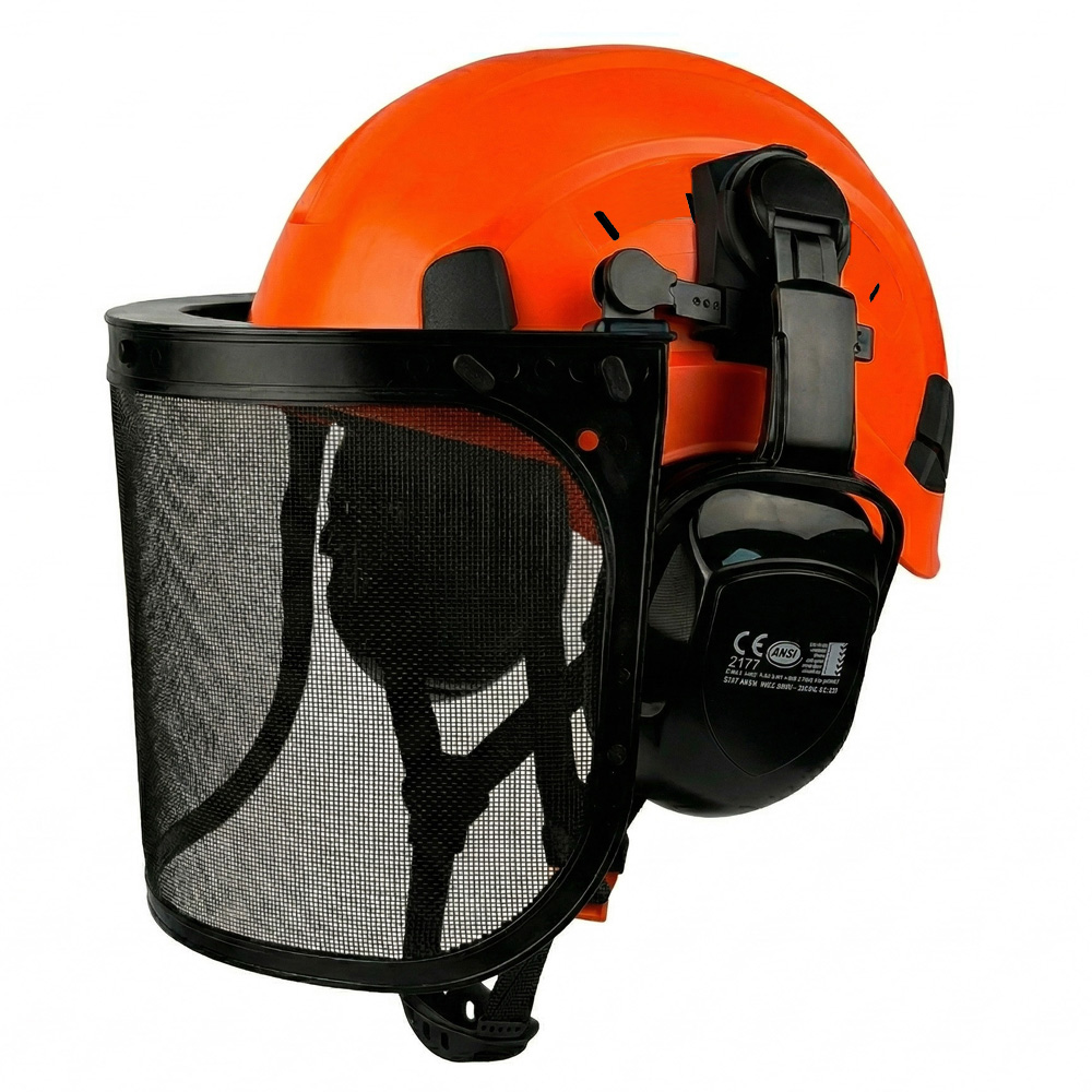 CE ANSI 林業安全ヘルメットメッシュフェイスシールドイヤーマフコンボ 3 in 1 チェーンソーロギングハードハット PPE 刈払機作業キャップ