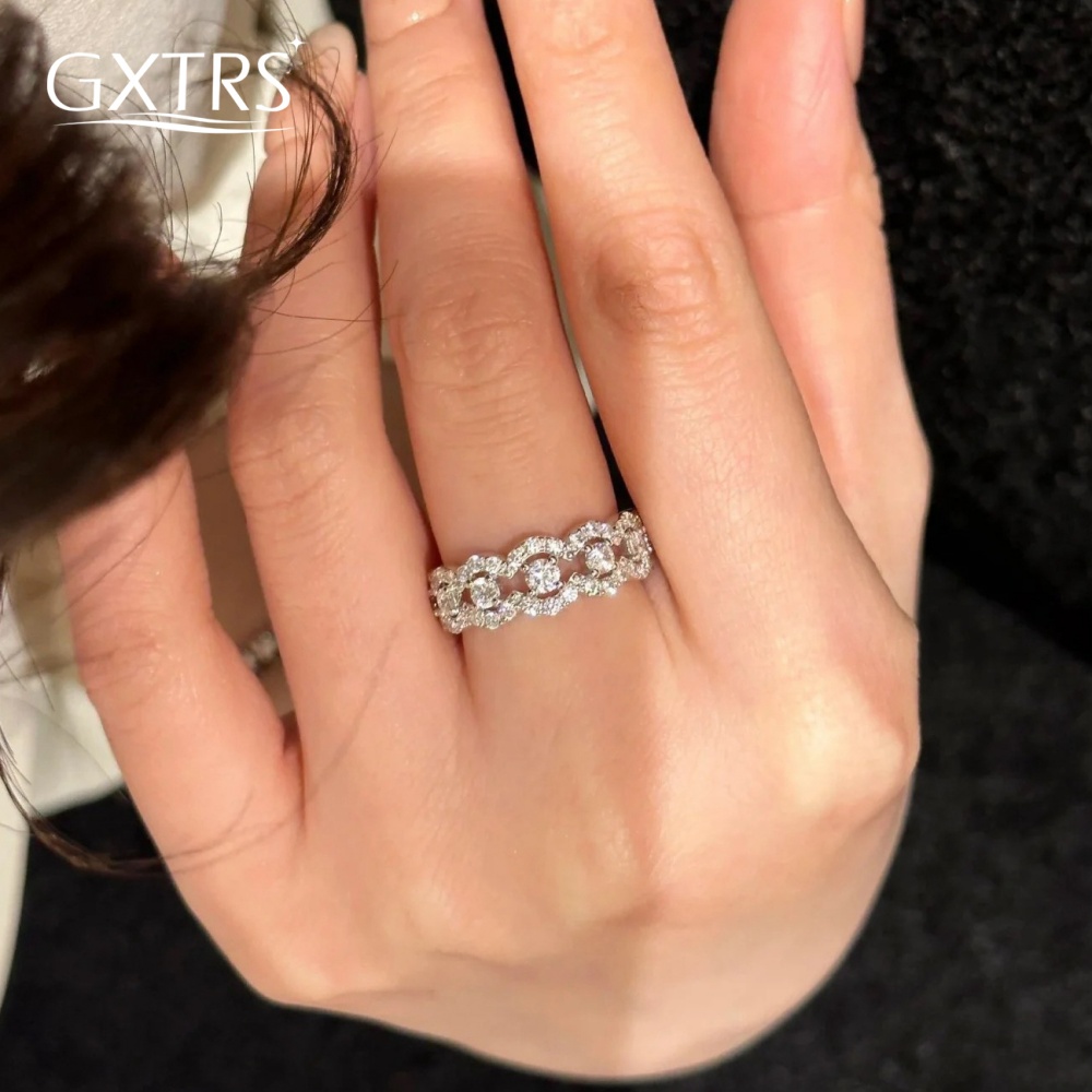 GXTRS リアルモアッサナイト中空リング女性用 S925 シルバーラボダイヤモンドレースデザインエタニティバンドギフトファインジュエリー認定