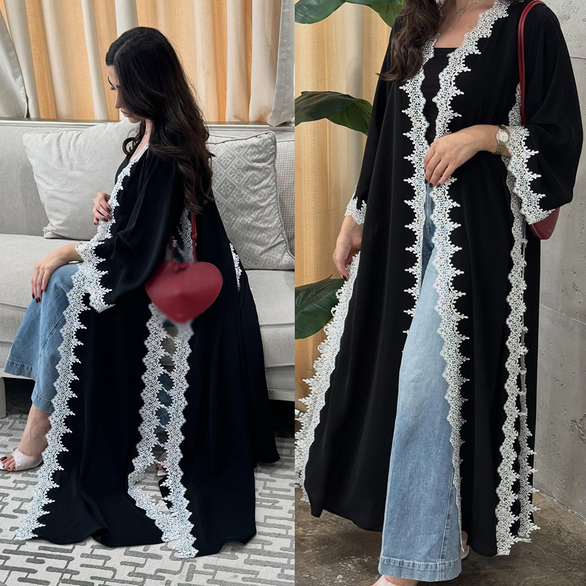 春夏イスラム教徒ドレススーツ女性イードオープンアバヤドレスレースラマダンパーティーカーディガンローブ Vestidos ドバイカフタン Jalabiya