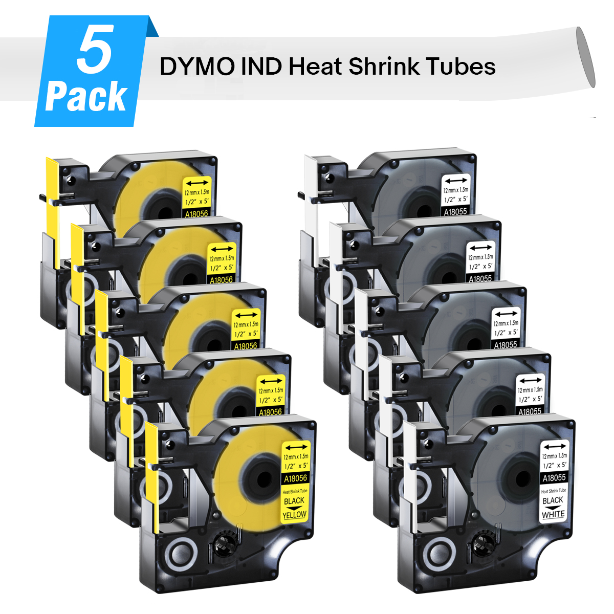 5PK 6/9/12/18/24 ミリメートルリボン互換性 DYMO Rhino 熱収縮チューブ 18052 18055 18056 Dymo 4200 6000 5200 ラベルプリンター用
