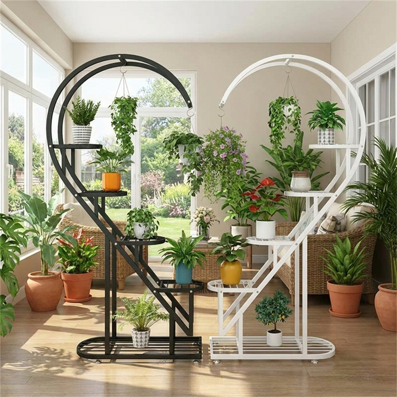 屋外バルコニー植物スタンドハート型錬鉄製植木鉢ラック多層装飾屋内リビングルームの花棚