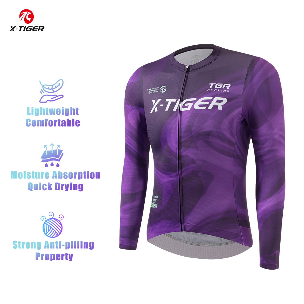 X-TIGER メンズ サイクリング ジャージ 長袖 春/秋 サイクリング ジャージ 通気性 サイクリング トップ プロ チーム サイクリング シャツ