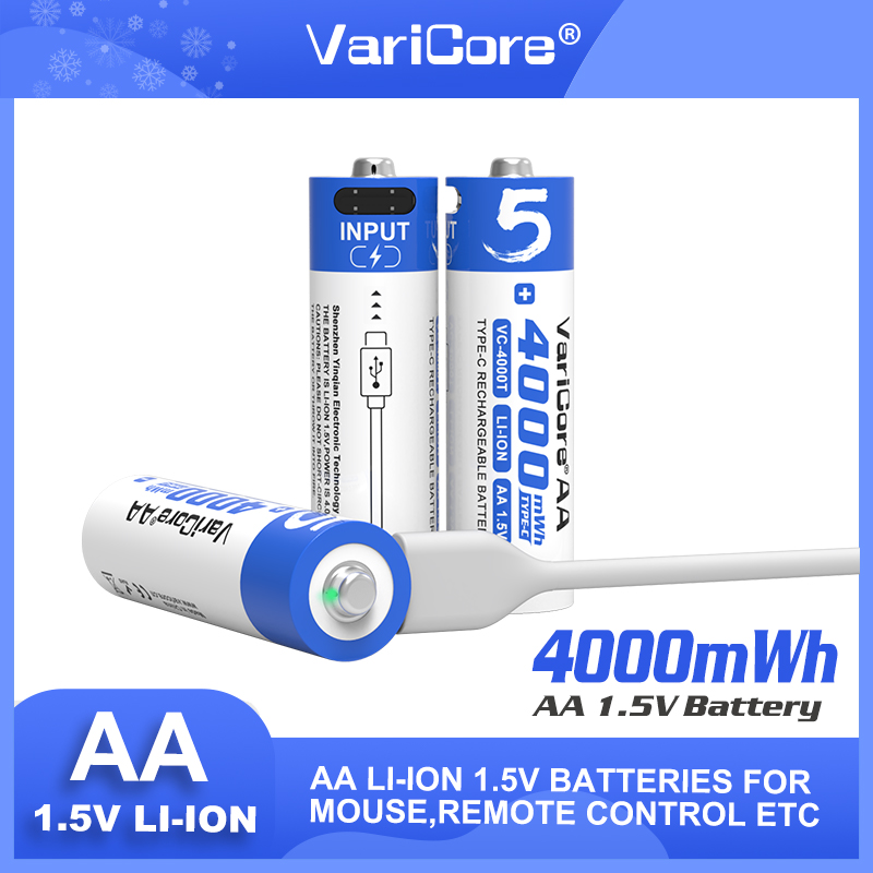 新オリジナル VariCore AA 1.5V 4000mWh リチウム充電式バッテリー Type-C USB 高速充電リモコンマウスおもちゃ