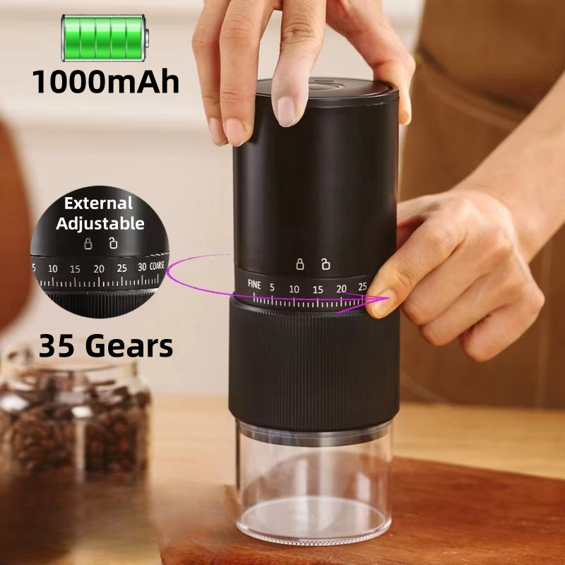 新しいポータブル電気コーヒー豆グラインダー家庭用 1000mAh 35 ギア外部調整可能なコーヒーマシン充電式グラインダー