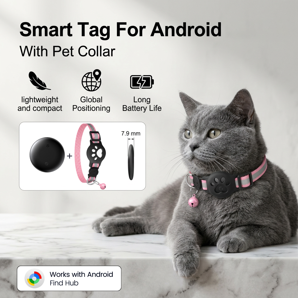 猫の首輪付き Android スマート ロケーション タグは、Google 検索ハブ GPS トラッカー アイテム ファインダー 財布 スーツケース ペット バッグ 荷物と連携します。