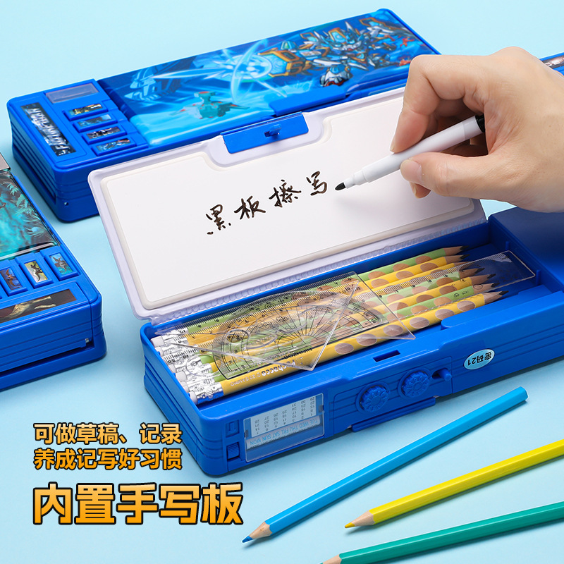 アップグレードされた文具ボックス多機能ボタン磁気吸引鉛筆ケース大容量両面学生を増加します。