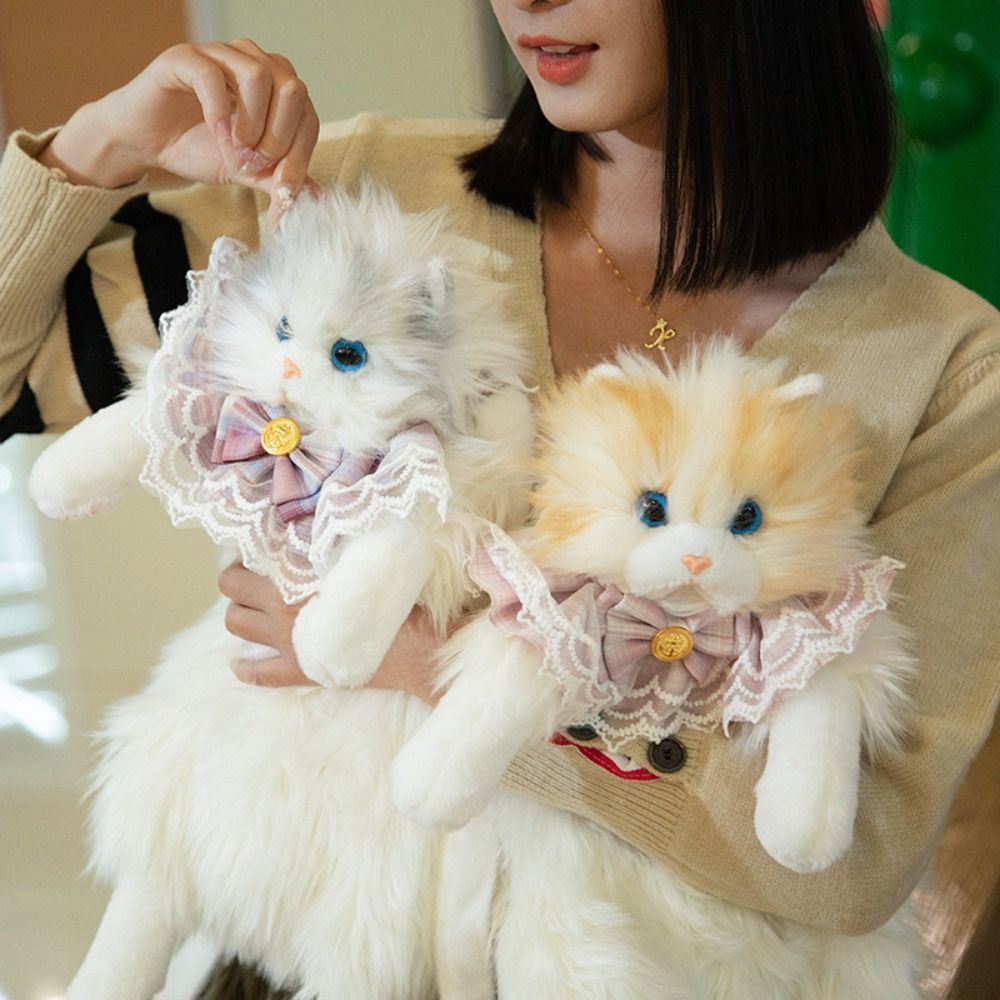 長髪ふわふわ猫人形バックパックラグドール猫蝶ネクタイぬいぐるみ猫バックパック超現実的な手作りかわいい動物ぬいぐるみバッグ