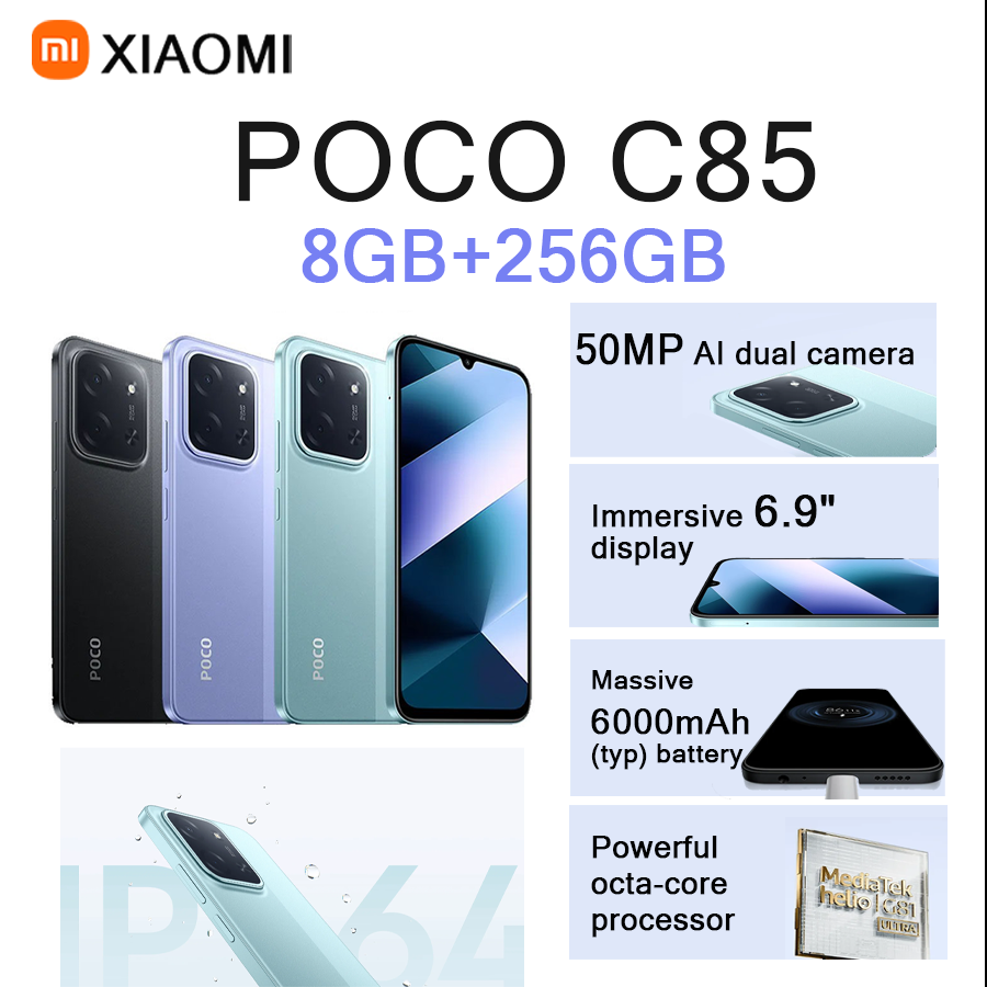 Xiaomi POCO C85 6.9インチ 120Hz ディスプレイ 8GB 256GB 50MP カム 6000mAh 長持ちバッテリー 4G [EU/US] バージョン デュアル SIM スマートフォン
