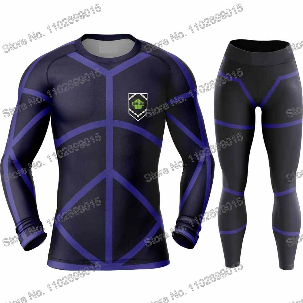 ブルーロックラッシュガードダイビング Tシャツパンツ BJJ ボクシング MMA 水着男性夏長袖サーフ服女性ジムトップススポーツウェア