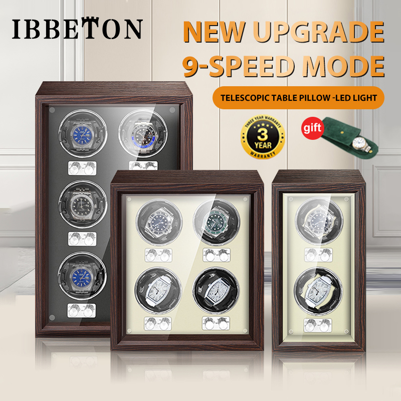 IBBETON ブランド機械式自動時計ワインダー高級木製時計ボックス LED ライトと蓋センサー付き時計収納金庫