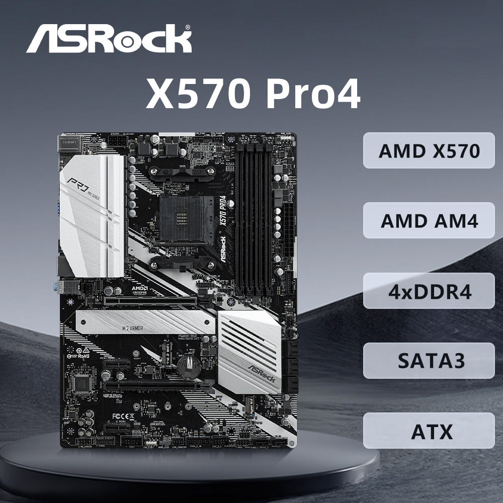 ASRock X570 PRO4 マザーボード AMD X570 サポート 3600X 5600G 5700X 5800X3D CPU 4xDDR4 4066 MHz M.2 HDMI PCIe 4.0 ATX AM4 メインボード