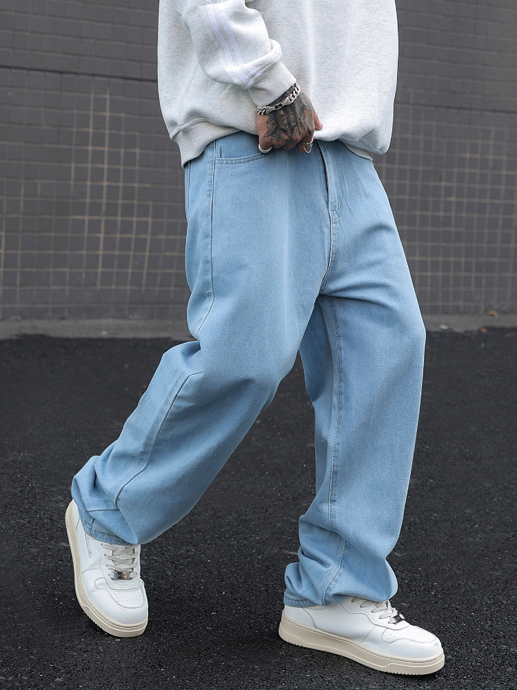 新しいメンズ綿だぶだぶ Y2K ジーンズファッション男性服弾性ウエスト洗浄ワイドレッグパンツ固体ストレートルーズデニムズボン