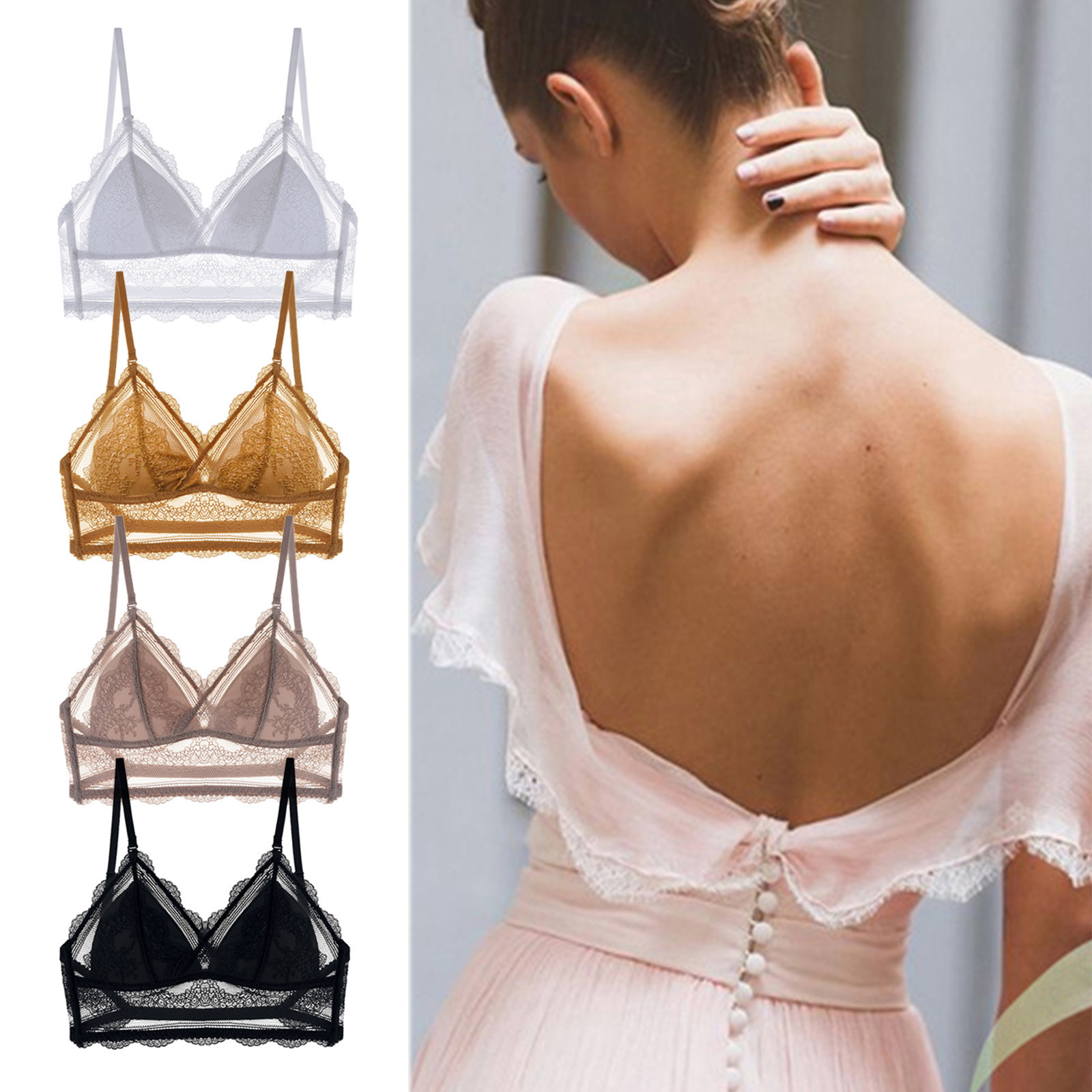 セクシーな腰痛ブラジャーレディース U バックレス目に見えないレースワイヤレスブラジャー Bralette メッシュ超薄型シームレス下着女性ランジェリー