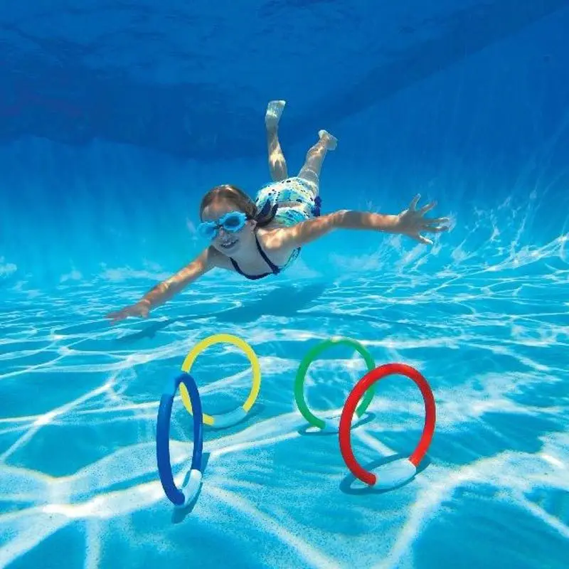 4 個子供用プールおもちゃ水中ダイビングサークル競争おもちゃ夏の楽しい水泳アクセサリー