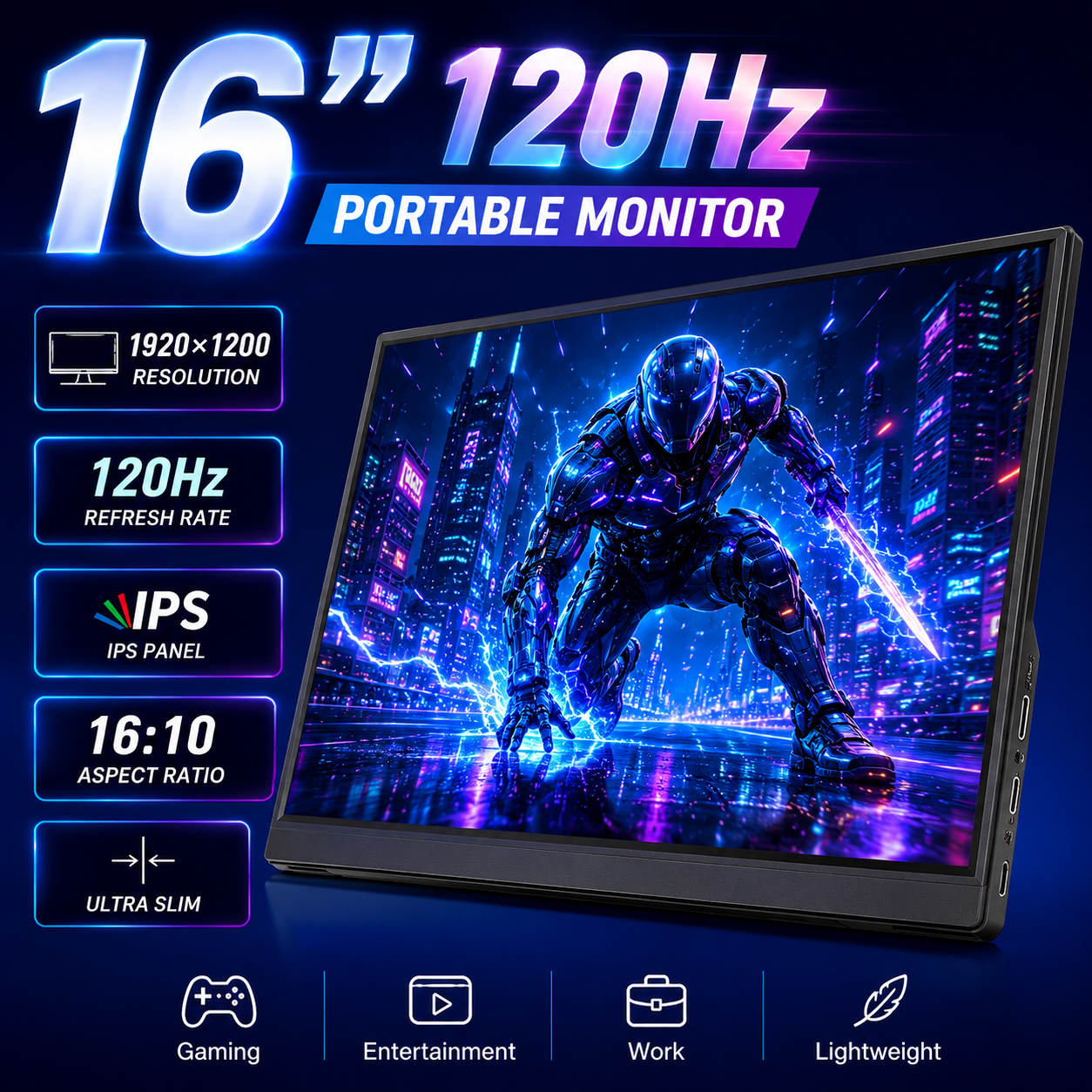 LANLIPU 16 インチポータブルモニター 120Hz 100%sRGB ゲーム IPS パネルディスプレイラップトップ PC の Steam/デッキ/スイッチ/PC/Mac/Xbox PS4/5