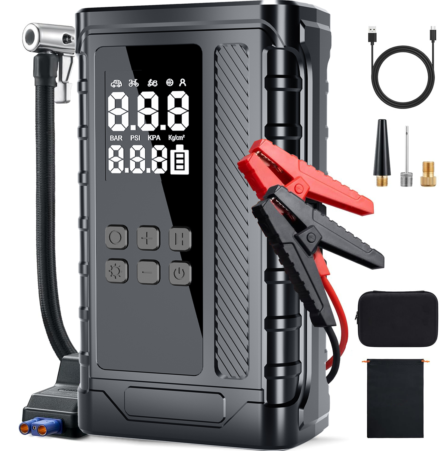 ジャンプスターター 14.8V 1500mAh * 4 500A ハイパワーカージャンプスターターパワーパック エアポンプ付き
