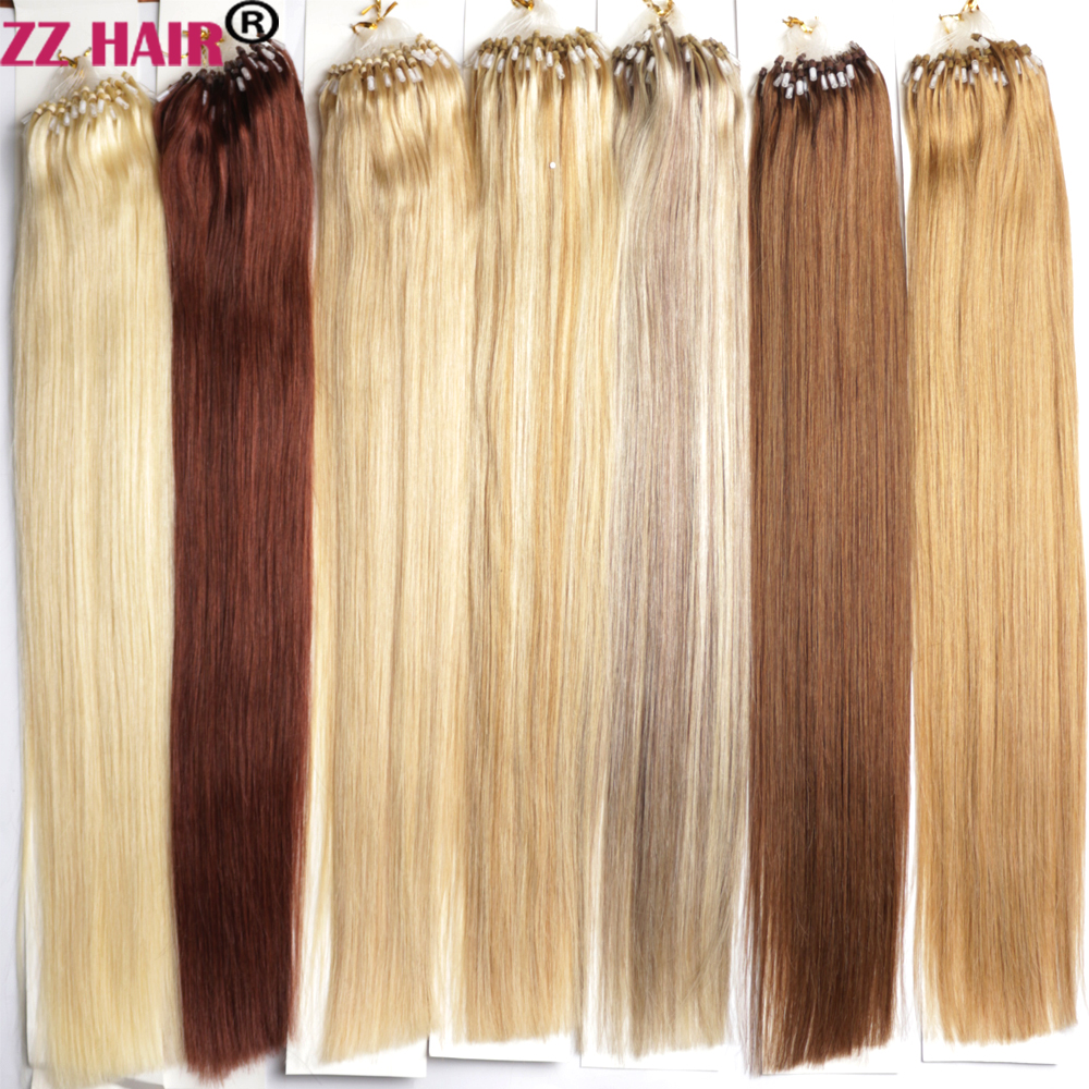 ZZHAIR 100% ブラジル人レミーヘアエクステンション 16 "-26" ループマイクロリング 1 グラム/S カプセルケラチンビーズ 100S パックナチュラルストレート
