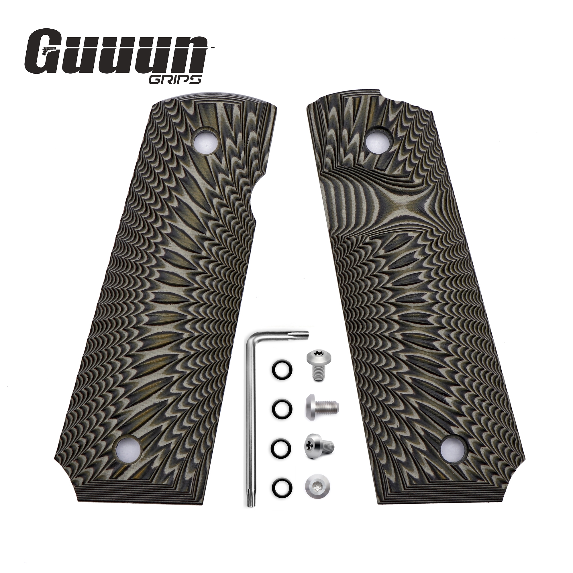 Guuun 1911 グリップ G10 フルサイズ ノンスリップ ハンドル アンビ セーフティ カット ビッグ スクープ サンバースト テクスチャ