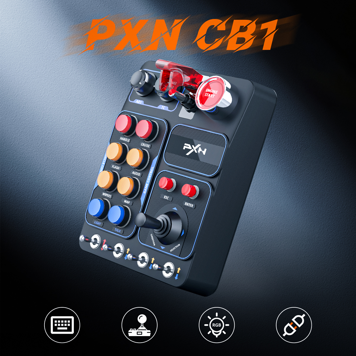 シミュレーターレース中央コントロールボックスパネル PXN CB1 多機能キーコントロールボックス RGB レーシングゲーム用カスタム PC ギフト男性用