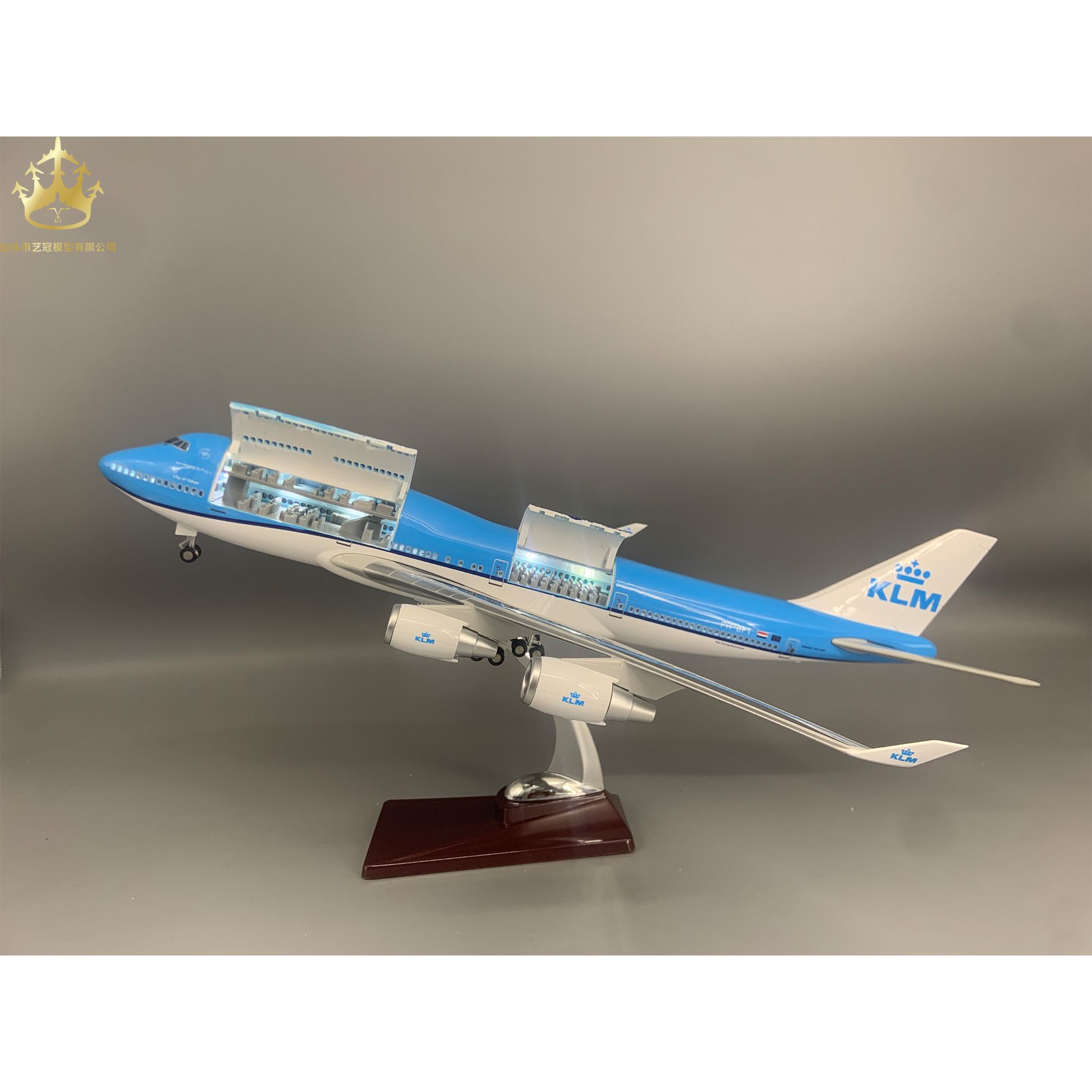 KLM 747 飛行機モデル両開きドア LED ライトホイール静的シミュレーションディスプレイスタンド航空コレクター用